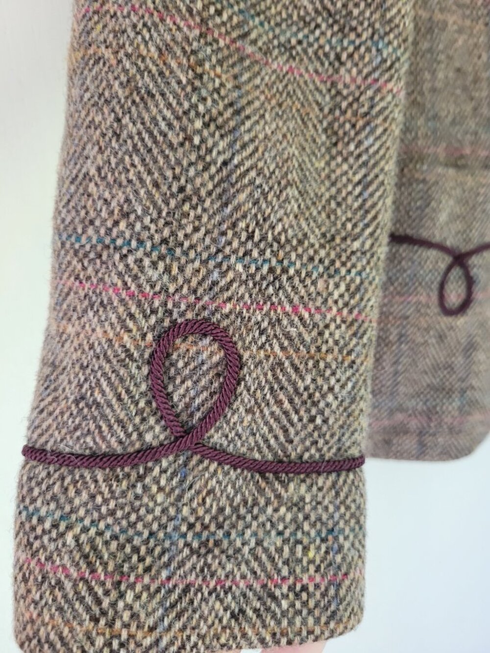 Vintage Ralph Lauren 100% Wool Herringbone Tweed Blazer Burgundy Trim Size 6 - Picture 5 of 13